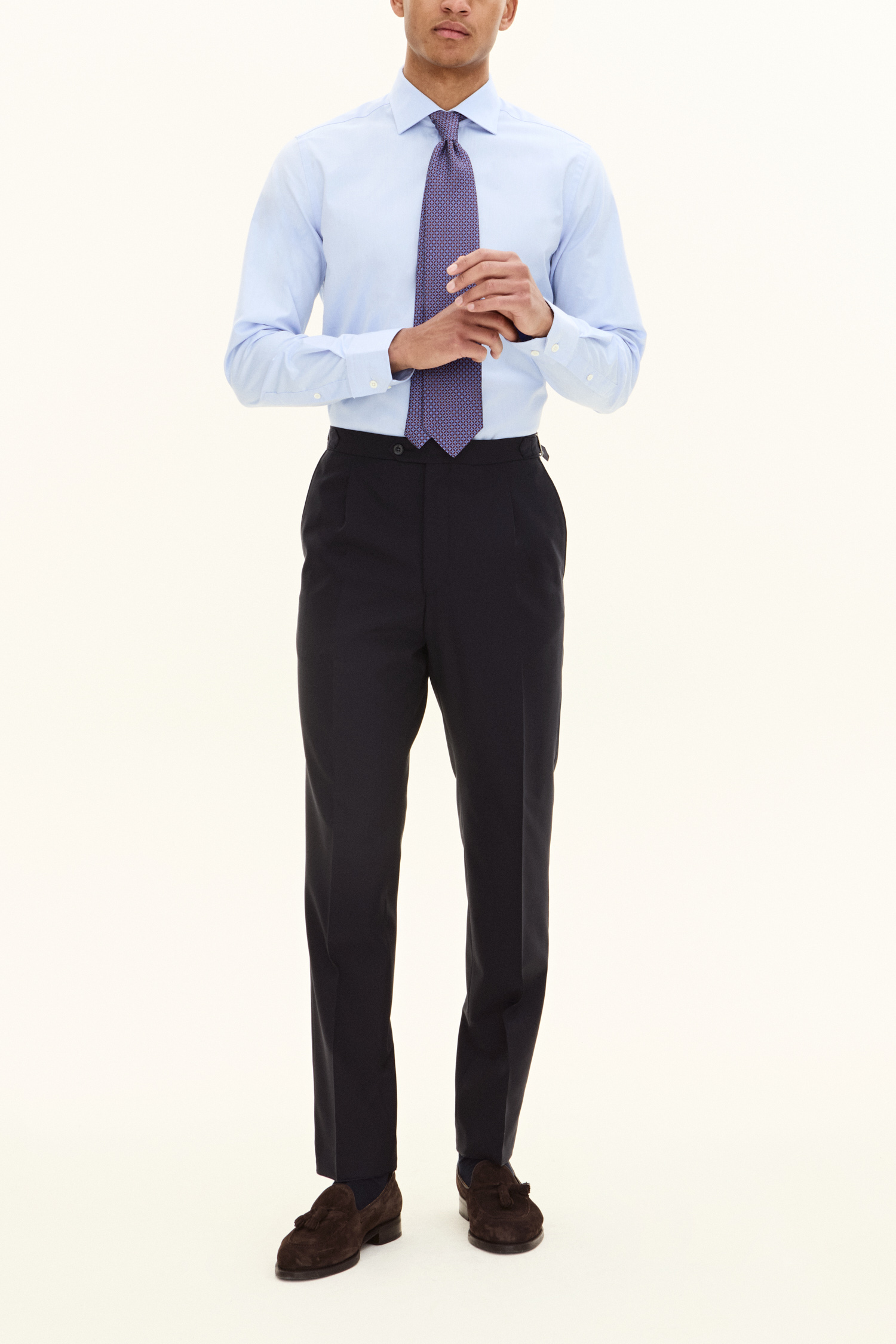 Maximilian Davis tailored trousersサイズ:S Regular Fit High Waist Microstructure Trousers - Dark blue | Oscar