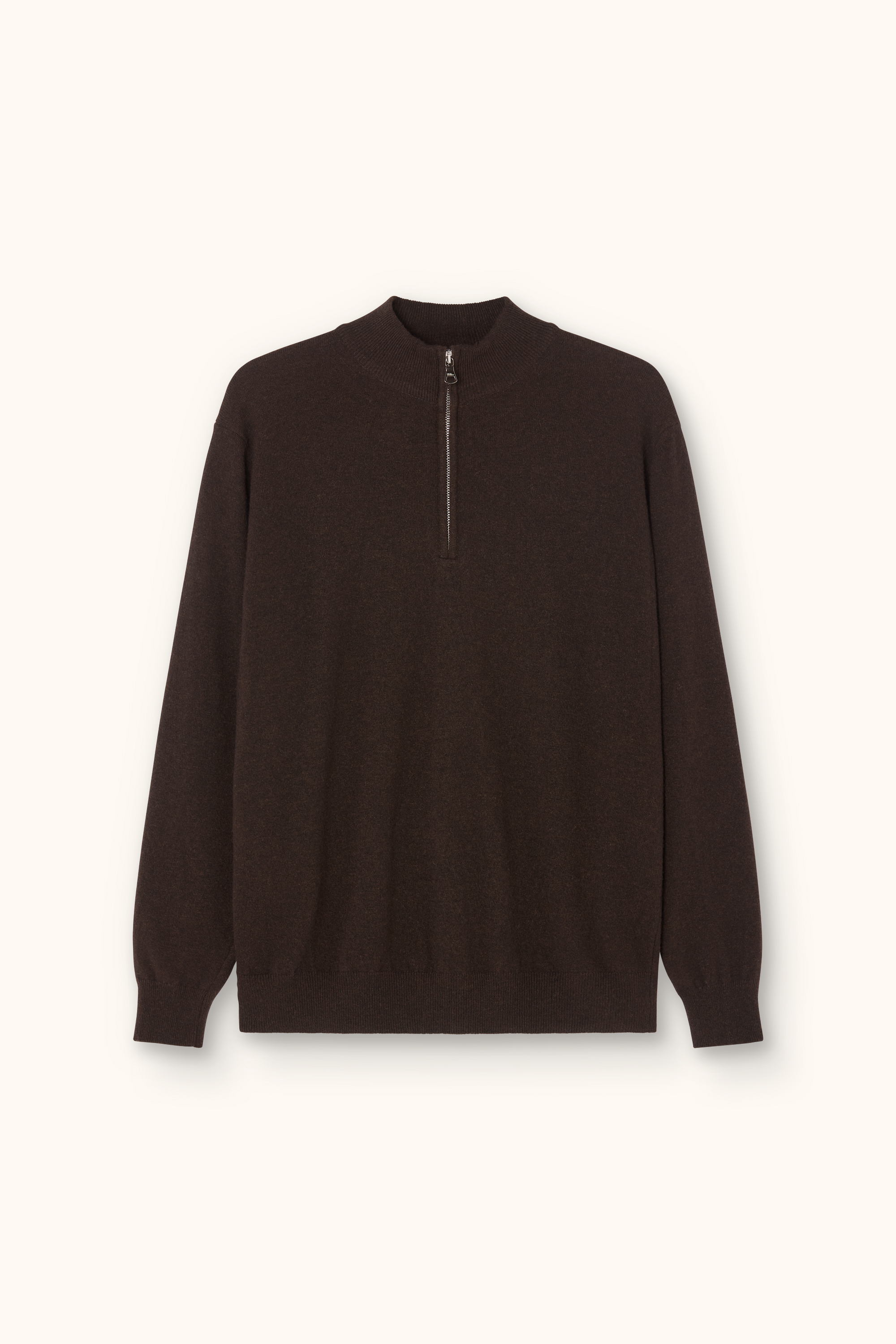 Regular Fit Half Zip Soft Wool Cashmere Sweater - Brown | Oscar