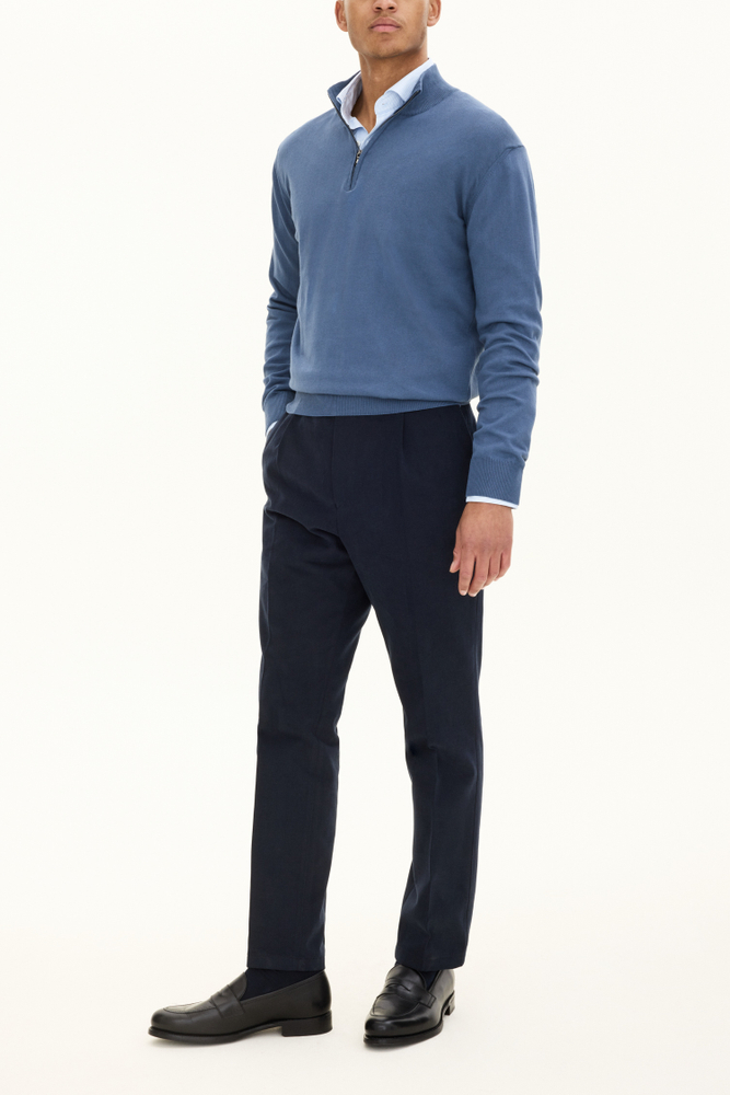 Regular Fit Half Zip Sweater - Blue | Oscar Jacobson