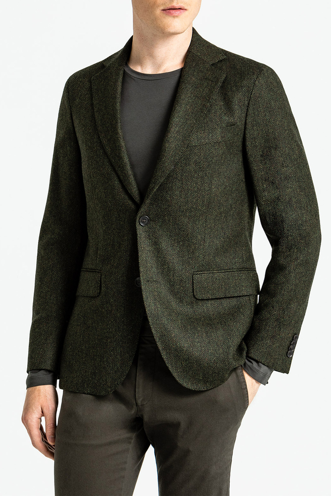 Regular Fit Fiskebensmønstret Blazer Tweed
