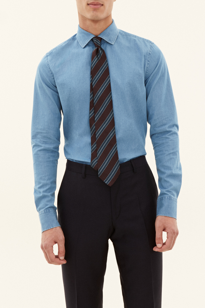 Slim Fit Cut Away Denim Skjorte