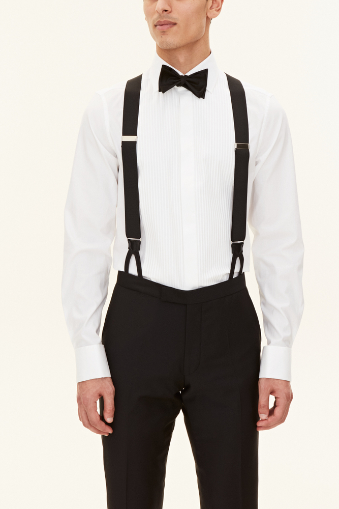 Slim Fit Cut Away Plisseret Smoking Skjorte Poplin