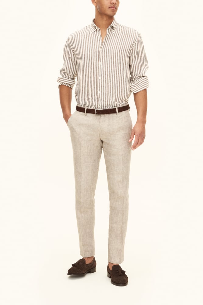 London Button Down Shirt - Lt Brown Linen