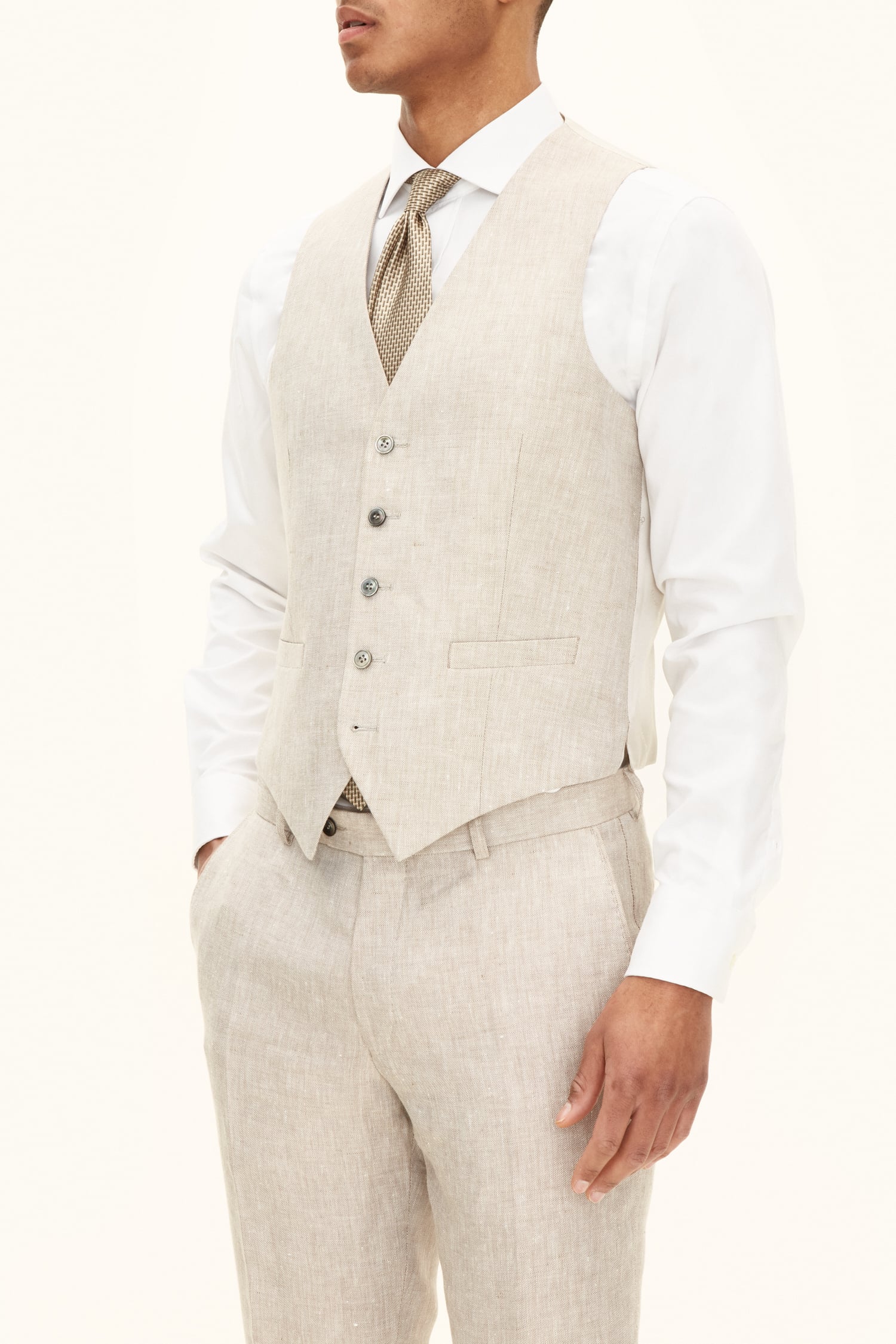 Regular Fit Linen Waistcoat - Beige | Oscar Jacobson