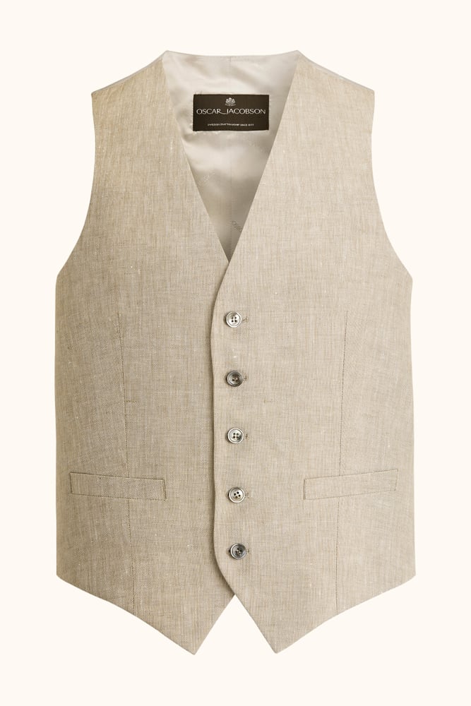 Regular Fit Linen Waistcoat - Beige | Oscar Jacobson