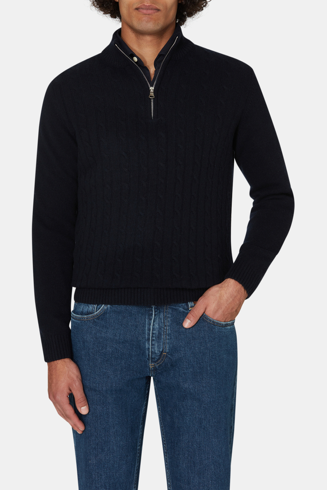 Regular Fit Half Zip Kabelstrikket Trøje