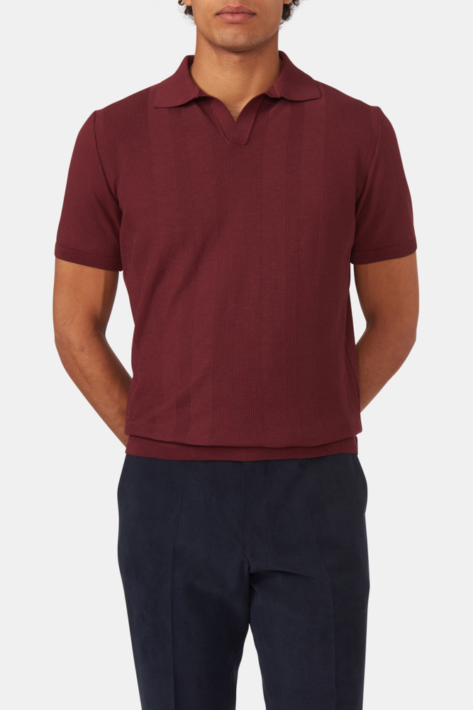 Slim Fit Strukturerad Stickad Polo