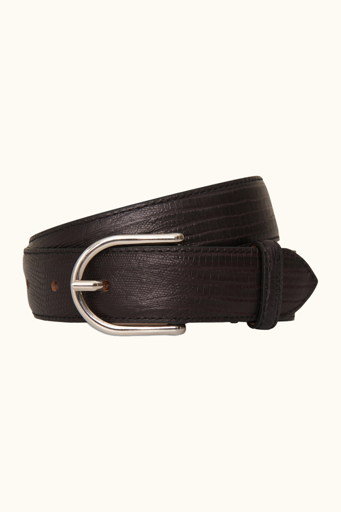 Round Buckle Lizard læderbælte