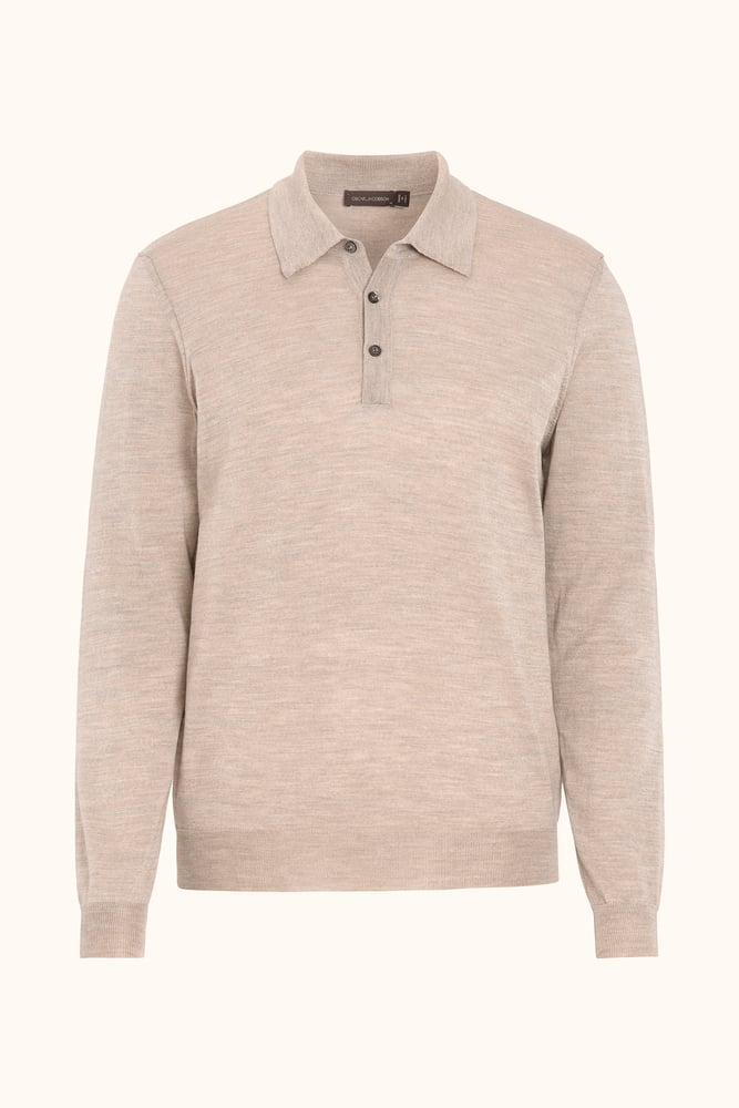 Regular Fit Extra Fine Merino Wool Polo Shirt - Beige | Oscar Jacobson