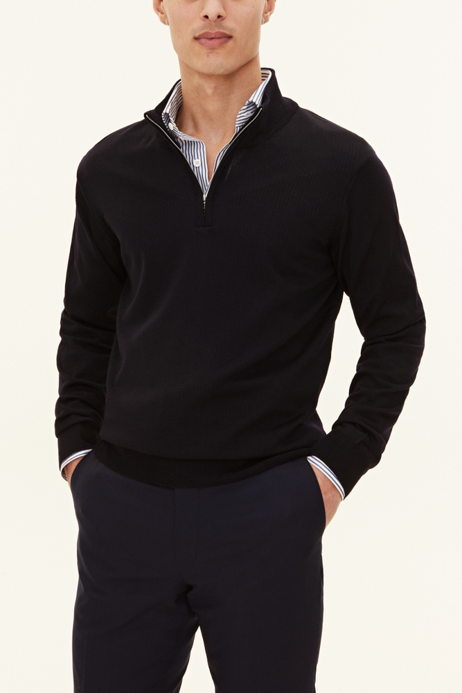 Regular Fit Half Zip Trøje i Fine Merinould