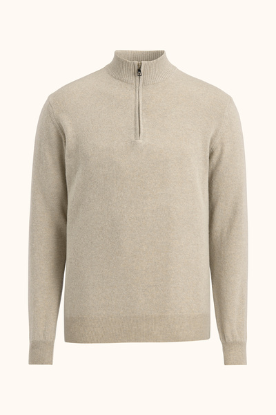 Regular Fit Wool Blend Half Zip Sweater - Beige | Oscar Jacobson