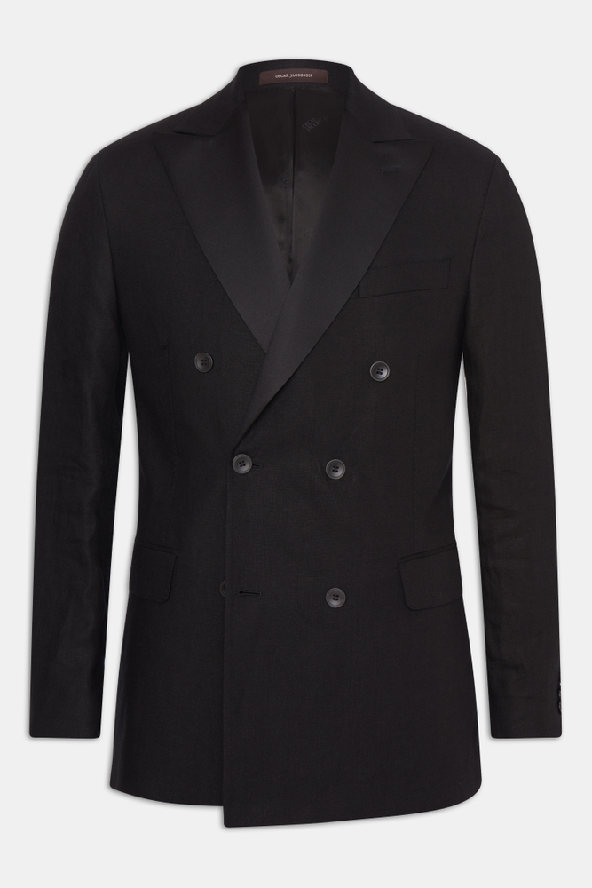 Regular Fit Dobbeltradet Smoking Blazer Hør