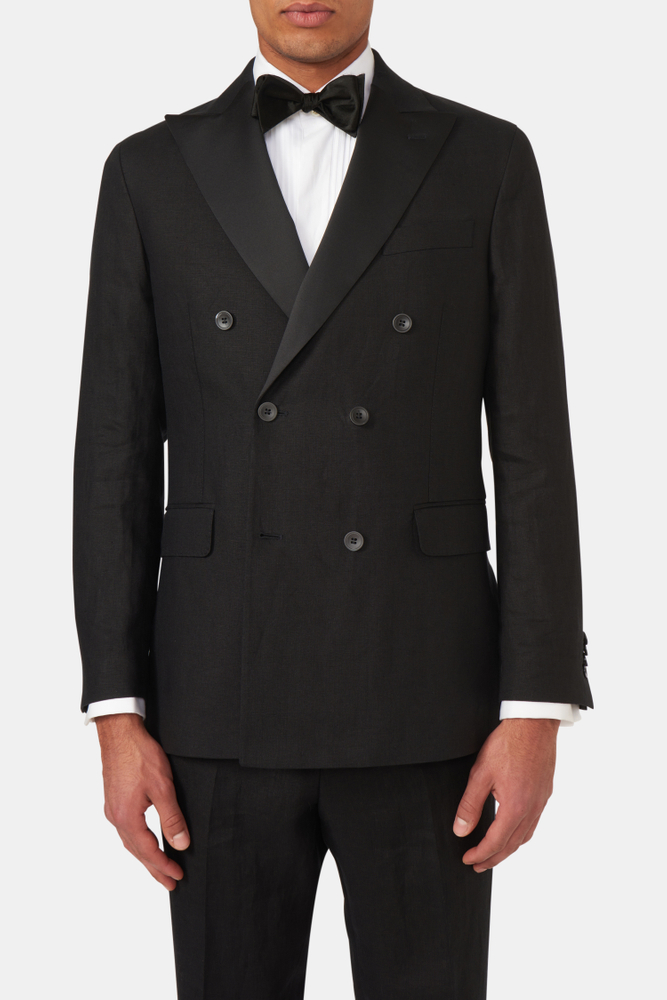 Regular Fit Dobbeltradet Smoking Blazer Hør