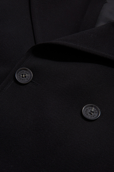 Regular Fit Double Breasted Ragan Twill Coat - Black | Oscar Jacobson
