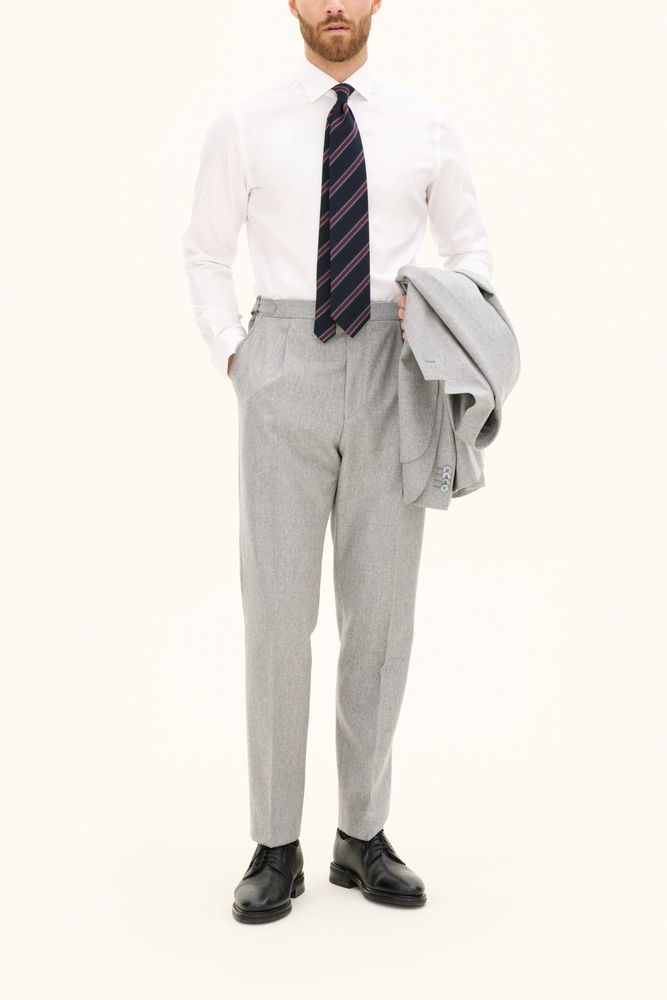 Regular Fit High Waist Flannel Trousers - Light grey | Oscar Jacobson