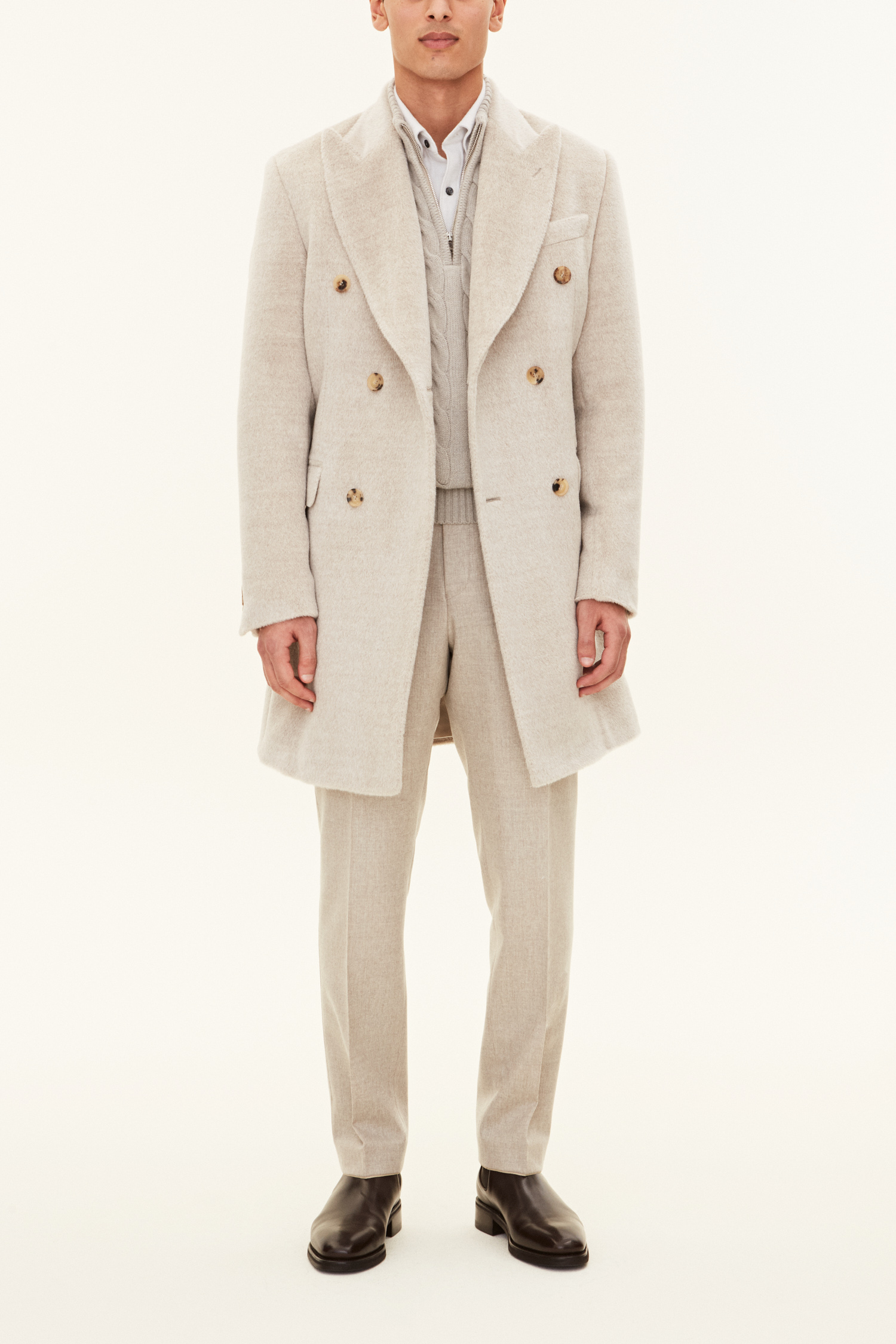 ジャケット・アウター 90s 65% Baby Alpaca Double Breasted Coat Regular Fit Double Breasted Brushed Alpaca Coat - Beige | Oscar