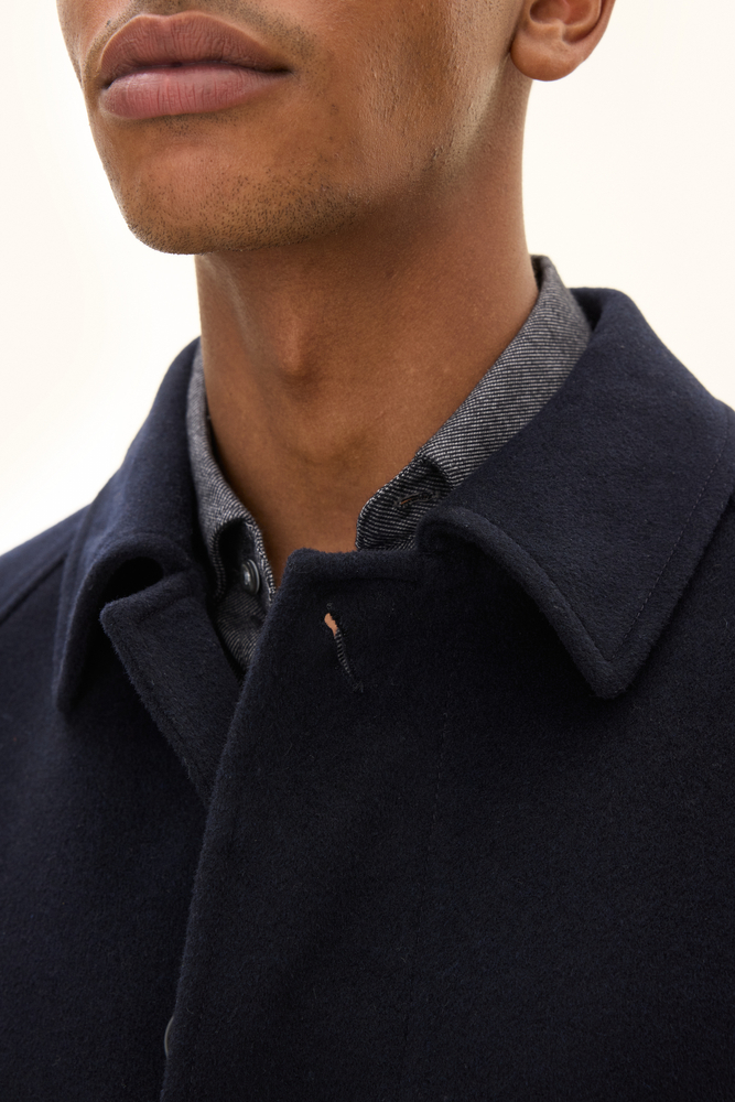 Regular Fit Brushed Wool Raglan Coat - Dark blue | Oscar