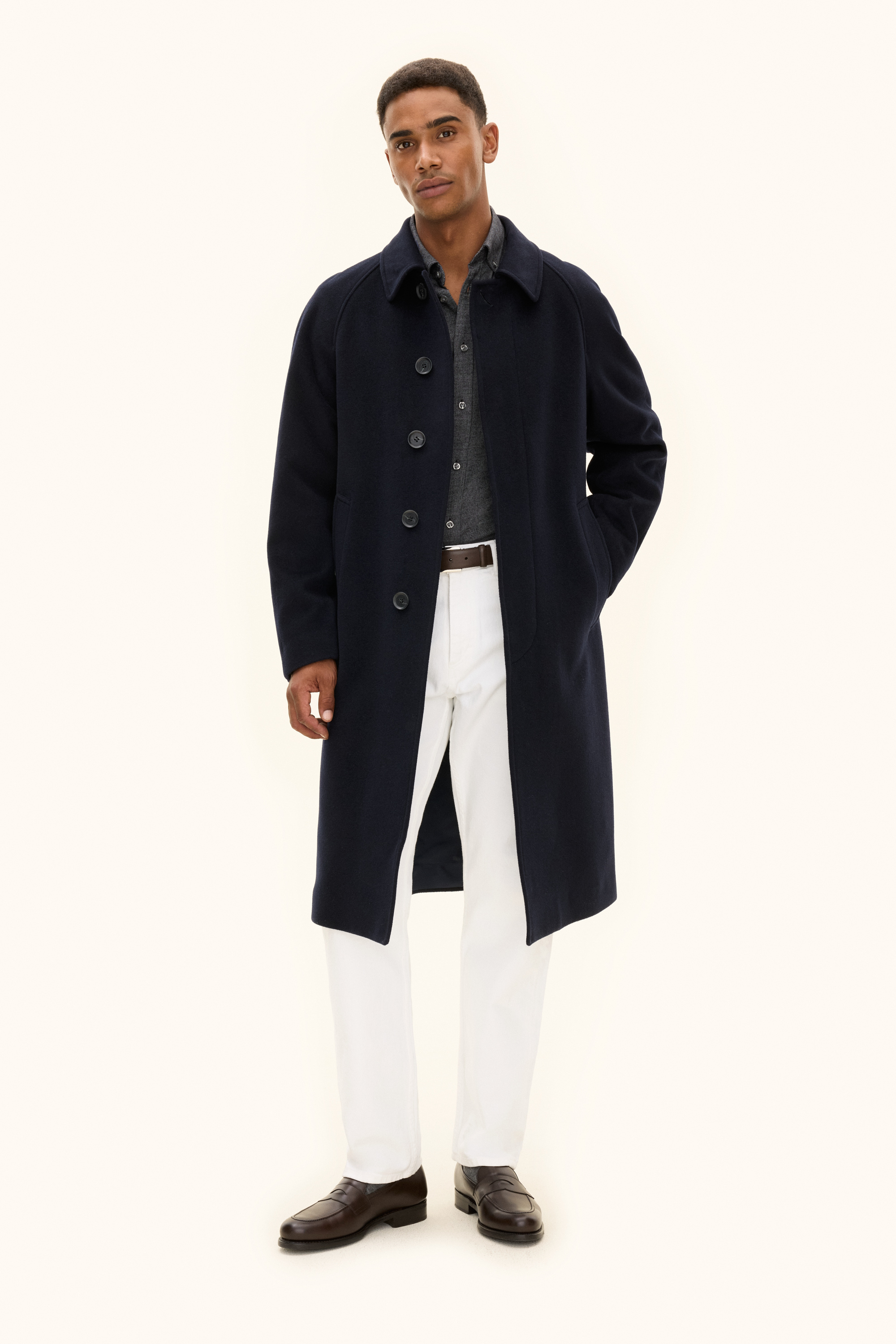 Regular Fit Brushed Wool Raglan Coat - Dark blue | Oscar Jacobson