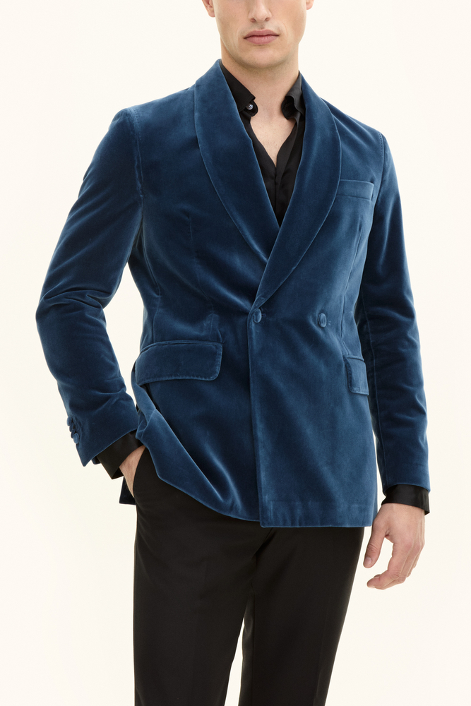 Regular Fit Dobbeltradet Smoking Blazer Velour