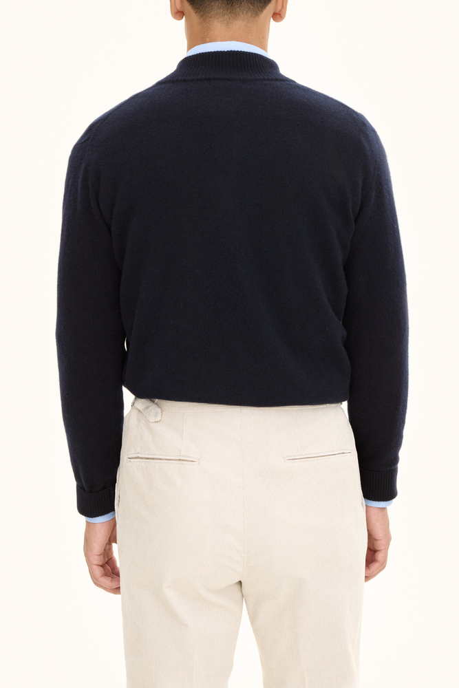 Regular Fit Wool Blend Half Zip Sweater - Dark blue | Oscar Jacobson
