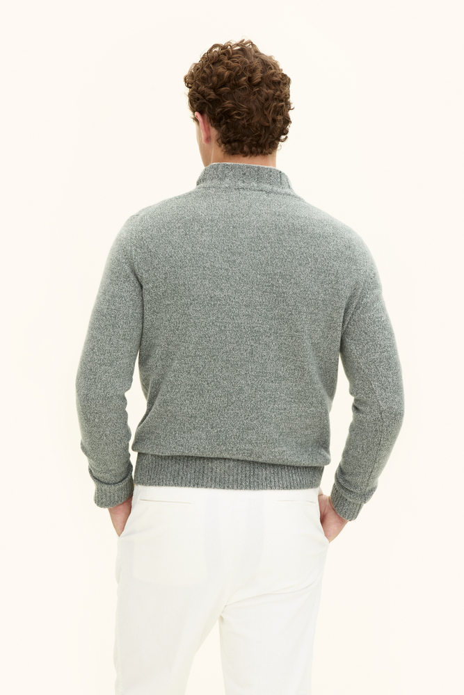 Regular Fit Half Zip Soft Wool blend Sweater - Green | Oscar Jacobson