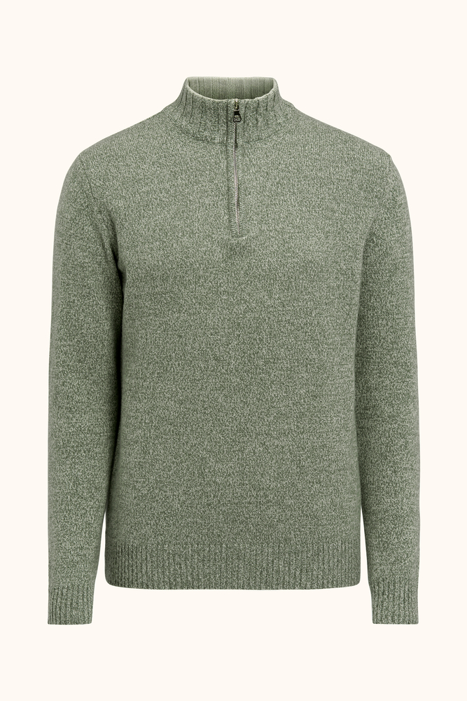 Regular Fit Half Zip Soft Wool blend Sweater - Green | Oscar