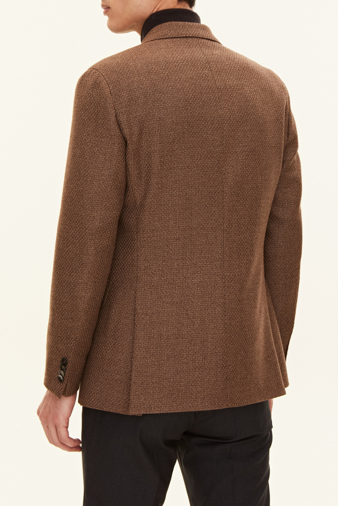 Regular Fit Double Breasted Hopsack Blazer - Brown | Oscar Jacobson