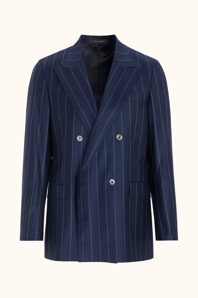 Regular Fit Double Breasted Twill Stripe Blazer - Dark blue