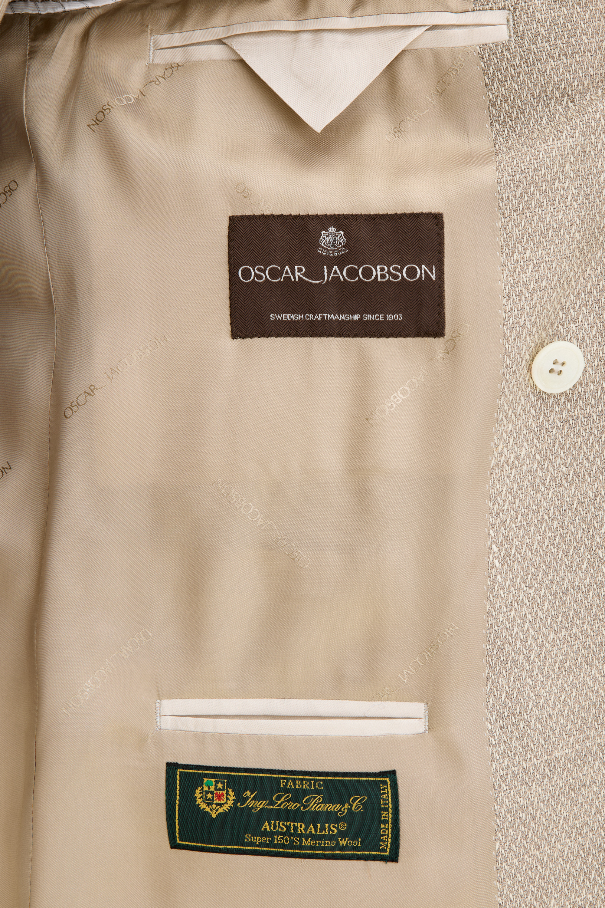 Regular Fit Double Breasted Wool Silk Structure Blazer - Beige