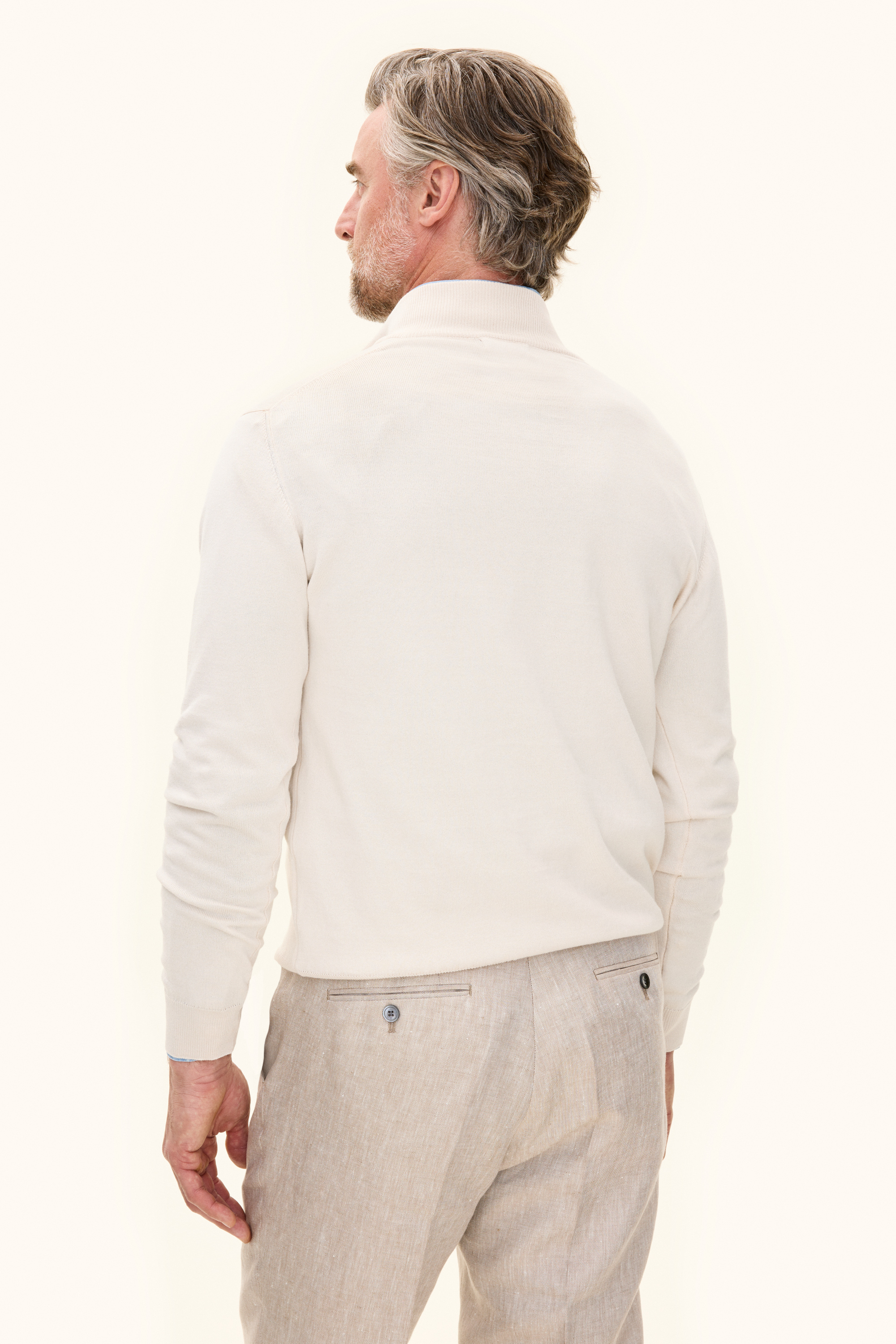 Regular Fit Half Zip Cotton Sweater - White | Oscar Jacobson