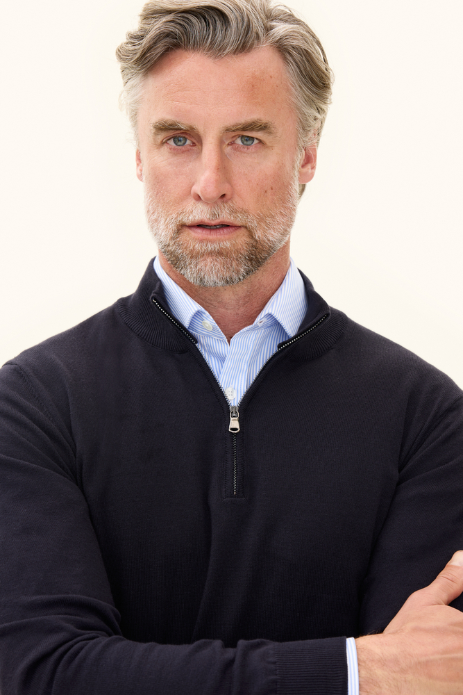 Regular Fit Half Zip Cotton Sweater - Dark blue | Oscar Jacobson