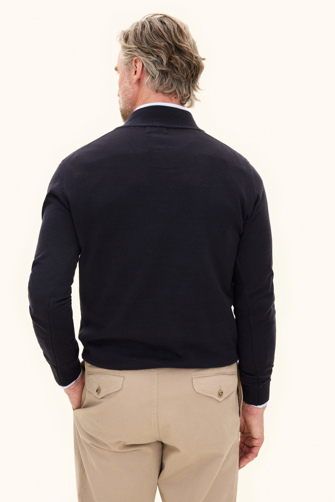 Regular Fit Half Zip Cotton Sweater - Dark blue | Oscar Jacobson