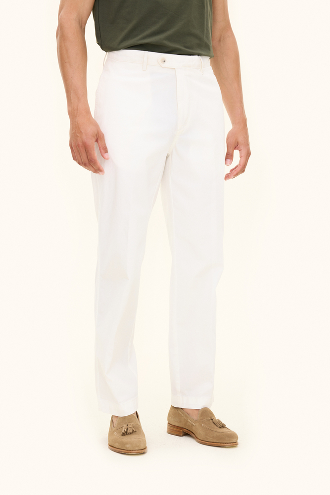 Wide Fit High Waist Garment Dye Cotton Trousers White Oscar