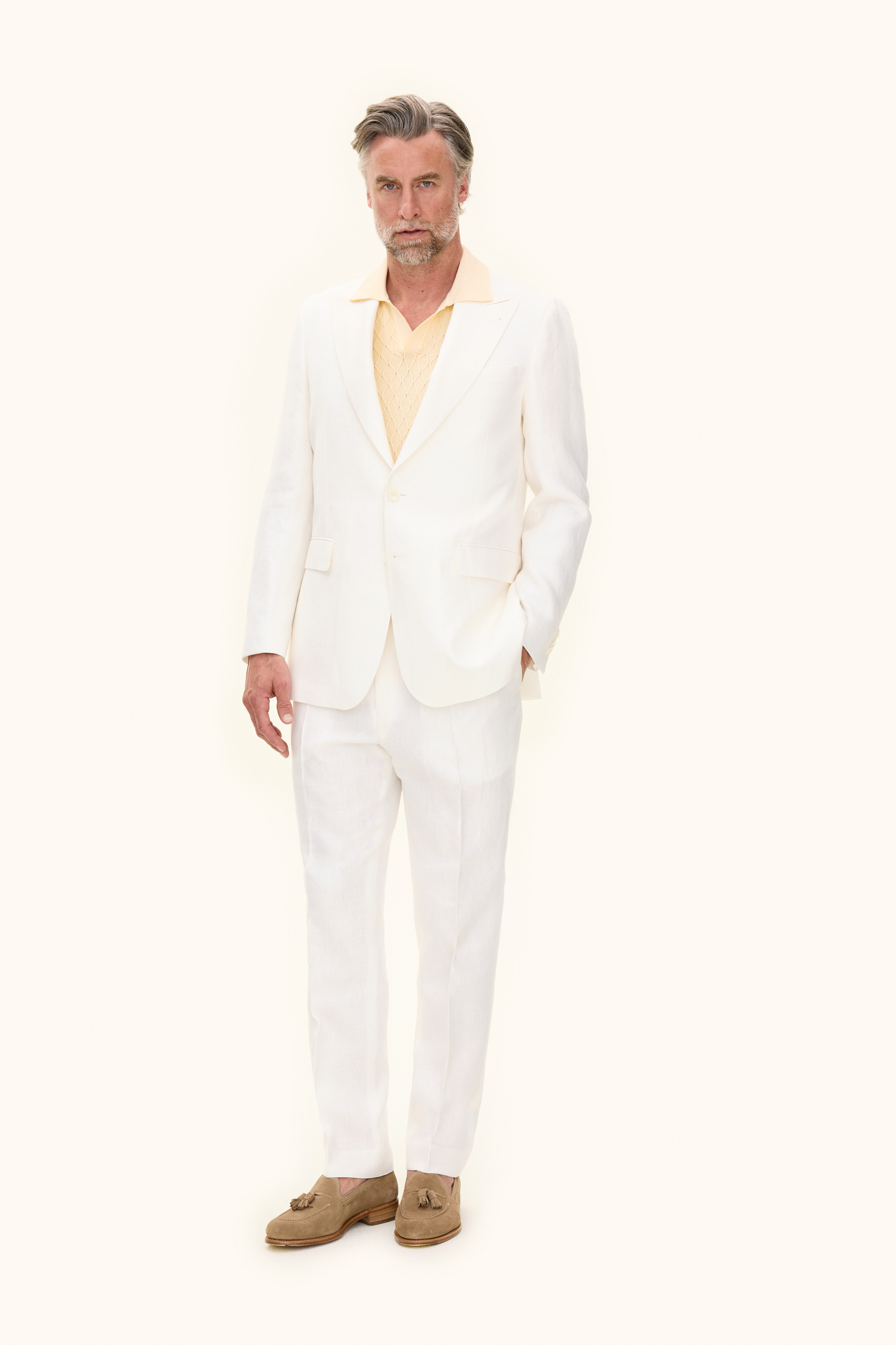 Regular Fit Shiny Twill Blazer - White | Oscar Jacobson
