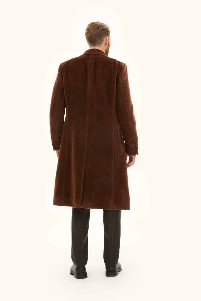 Regular Fit Double Breasted Brushed Alpaca Coat - Brown | Oscar