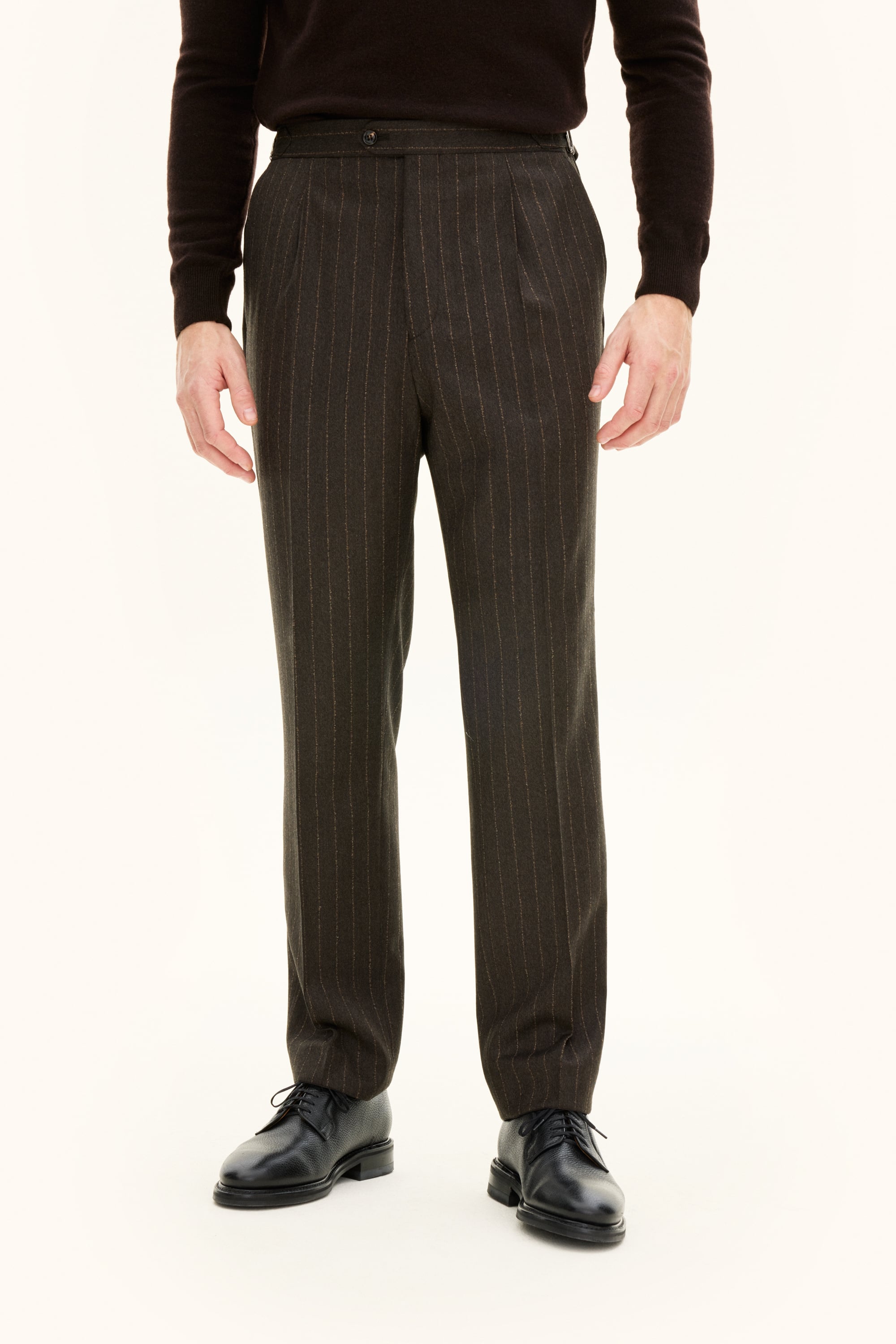 Regular Fit High Waist Striped Flanell Trousers - Brown | Oscar