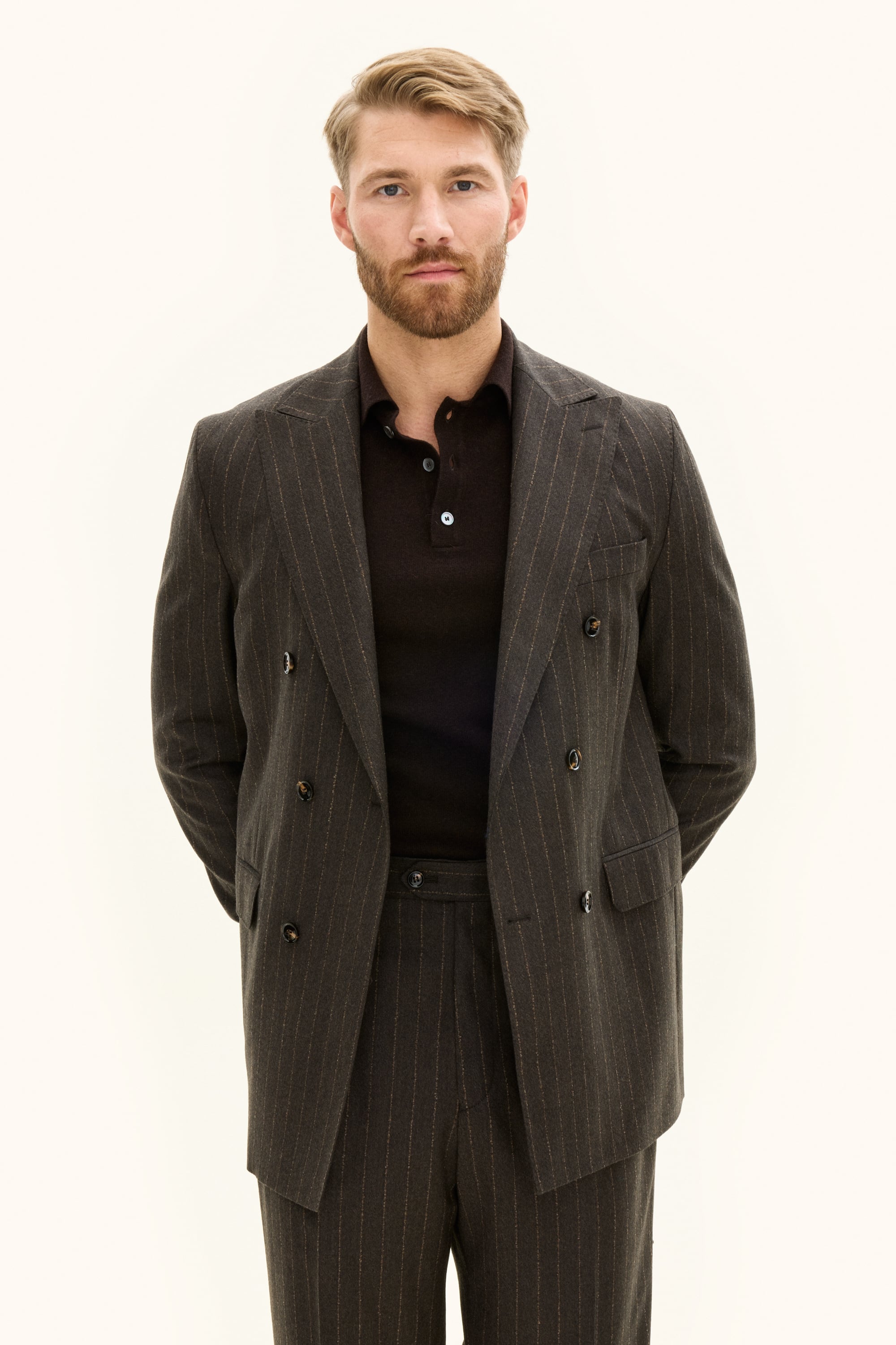 Regular Fit Double Breasted Brushed Alpaca Coat - Brown | Oscar