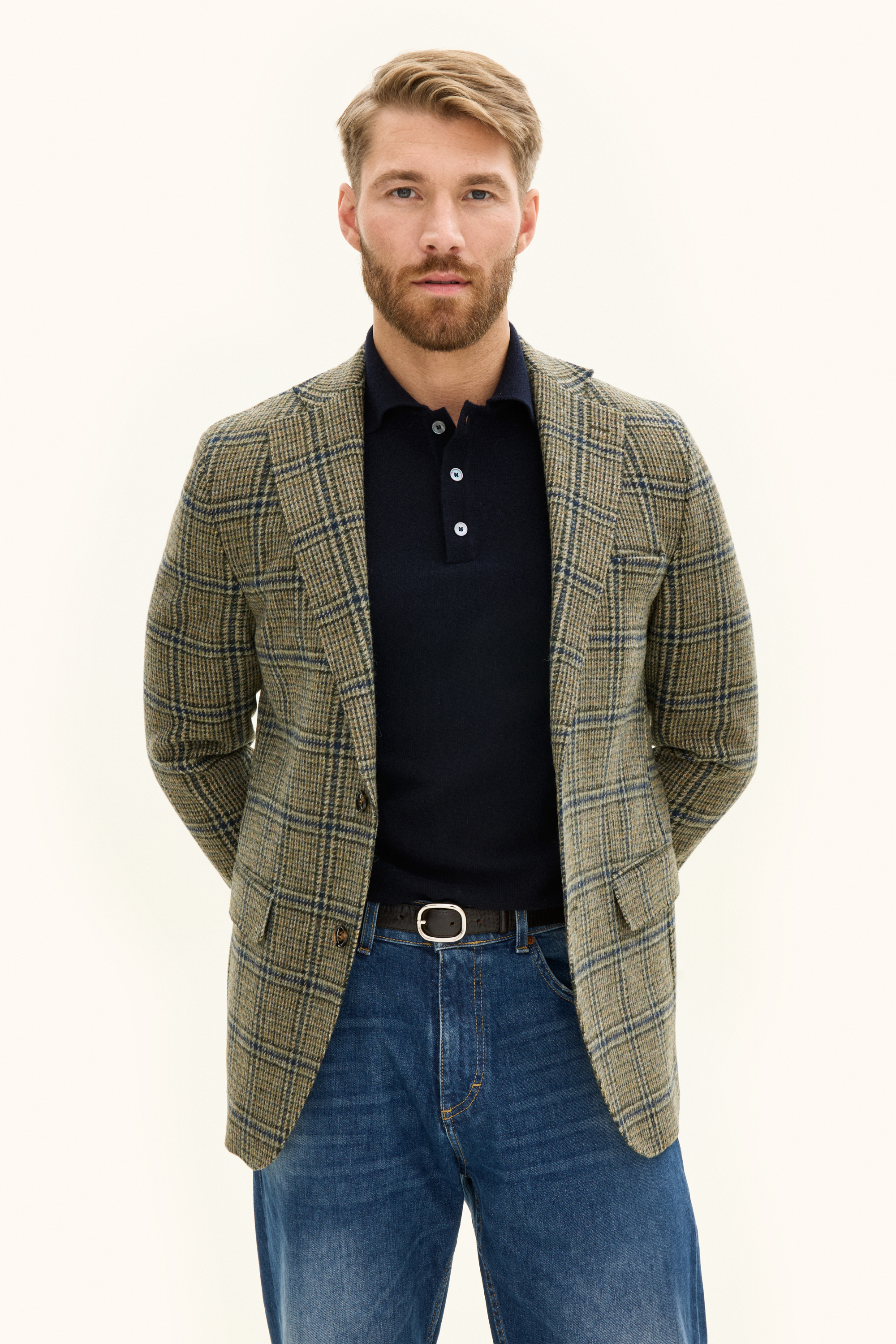 Regular Fit Tweed Blazer - Green | Oscar Jacobson