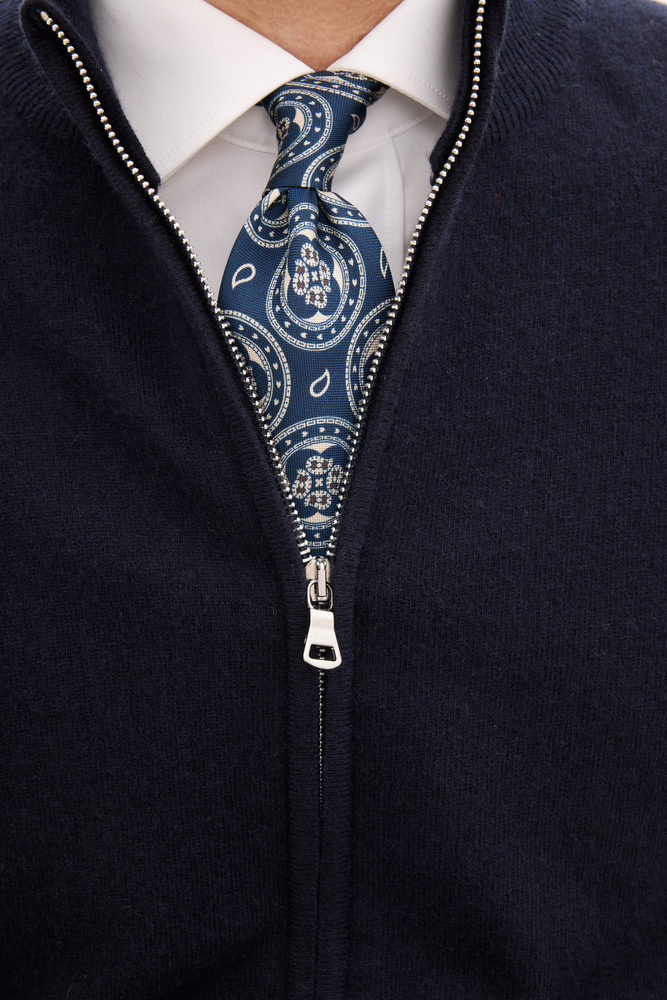 Regular Fit Full Zip Cardigan Wool-Cashmere - Dark blue | Oscar