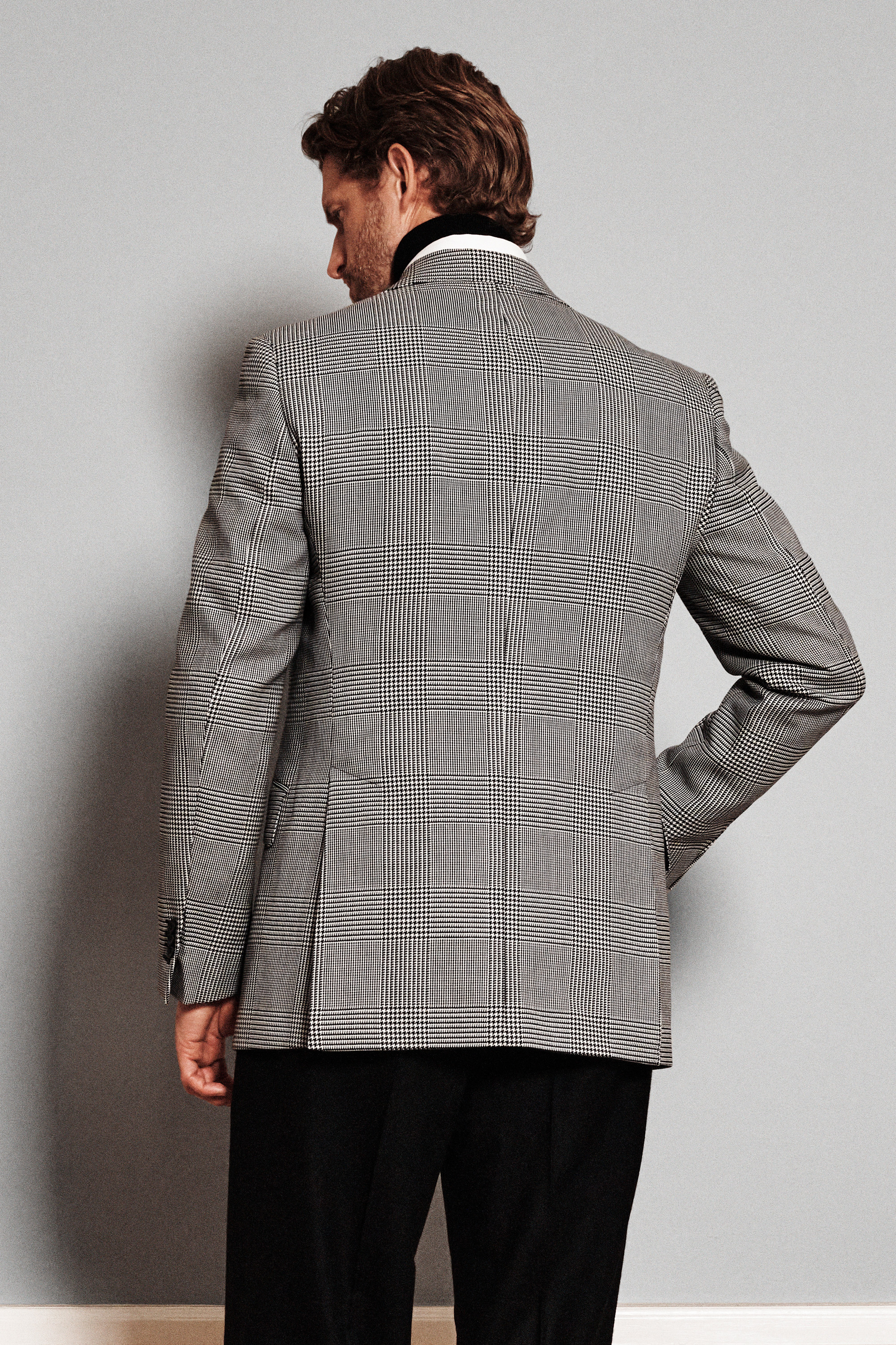 Regular Fit Wool Glencheck Blazer - Black | Oscar Jacobson
