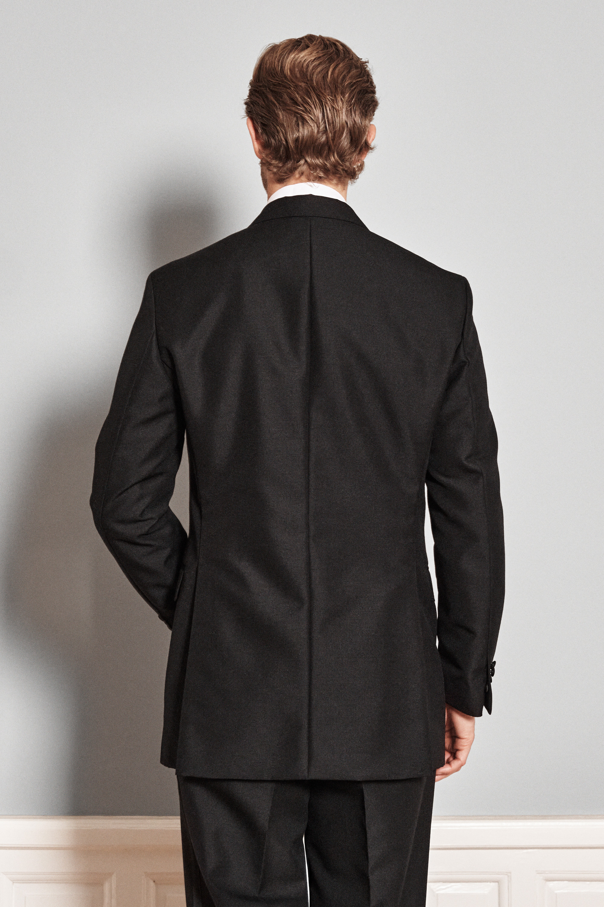 Regular Fit Double Breasted Structured Tuxedo Blazer - Black