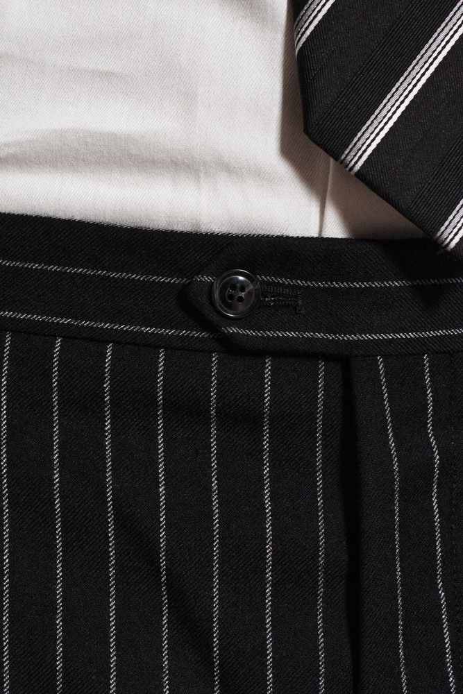 Regular Fit High Waist Pleated Pin Striped Trousers - Black