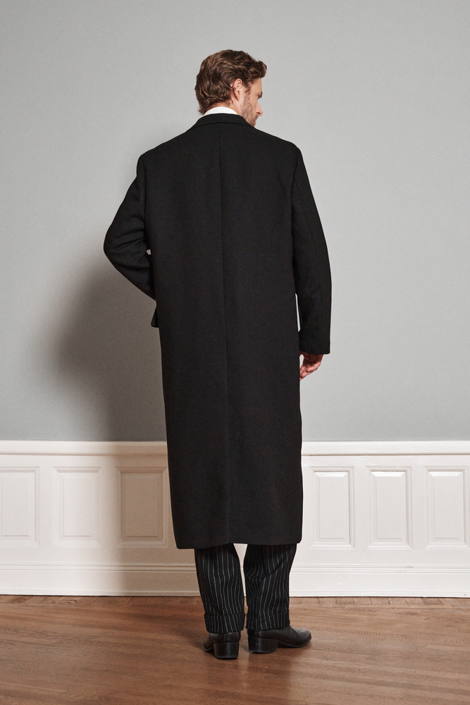 Regular Fit Double Breasted Wool Coat - Black | Oscar Jacobson