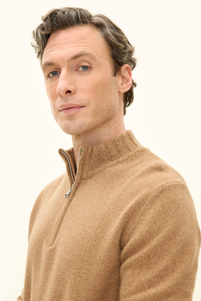 Regular Fit Half Zip - Beige | Oscar Jacobson