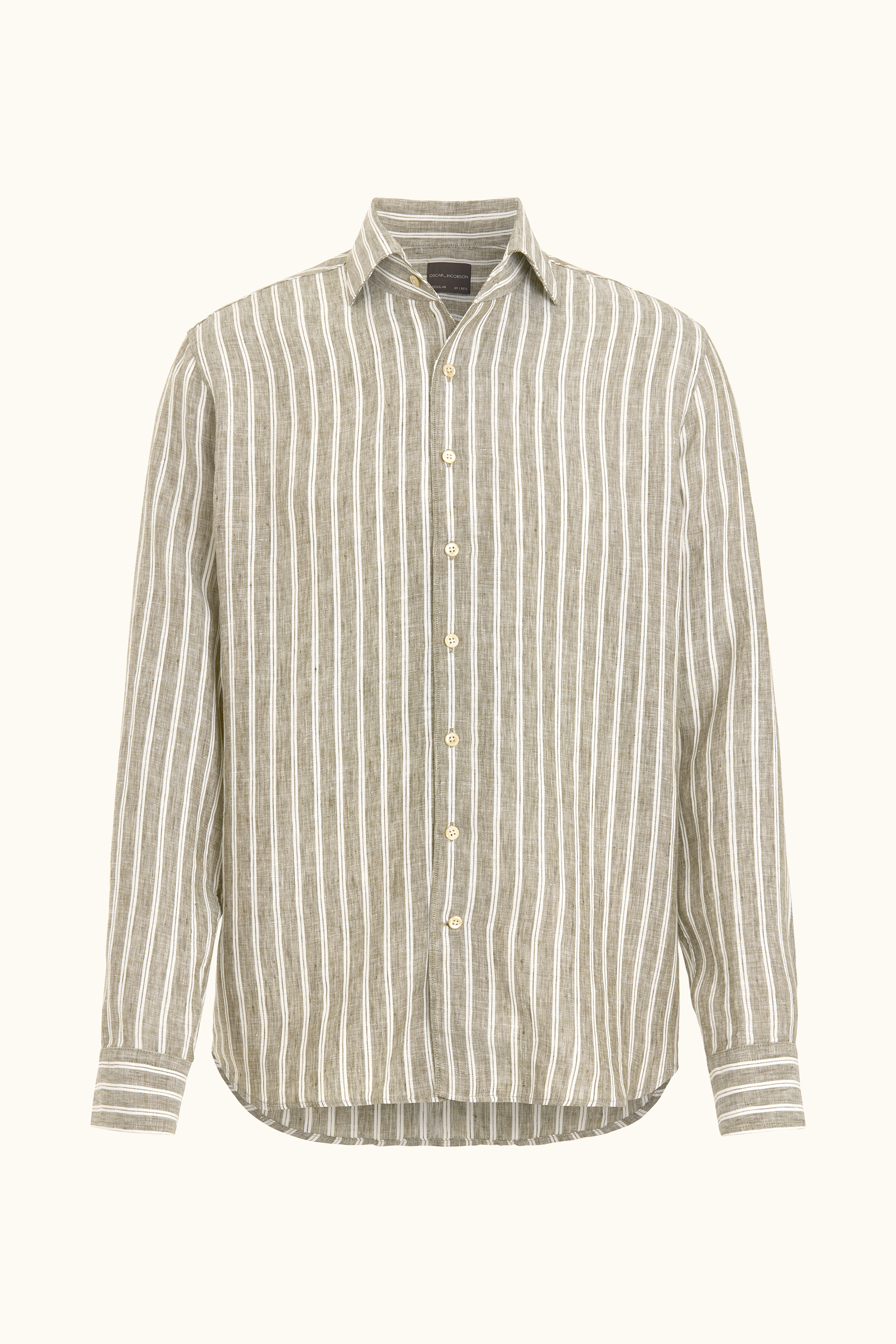 Regular Fit Striped Linen Shirt - Green | Oscar Jacobson