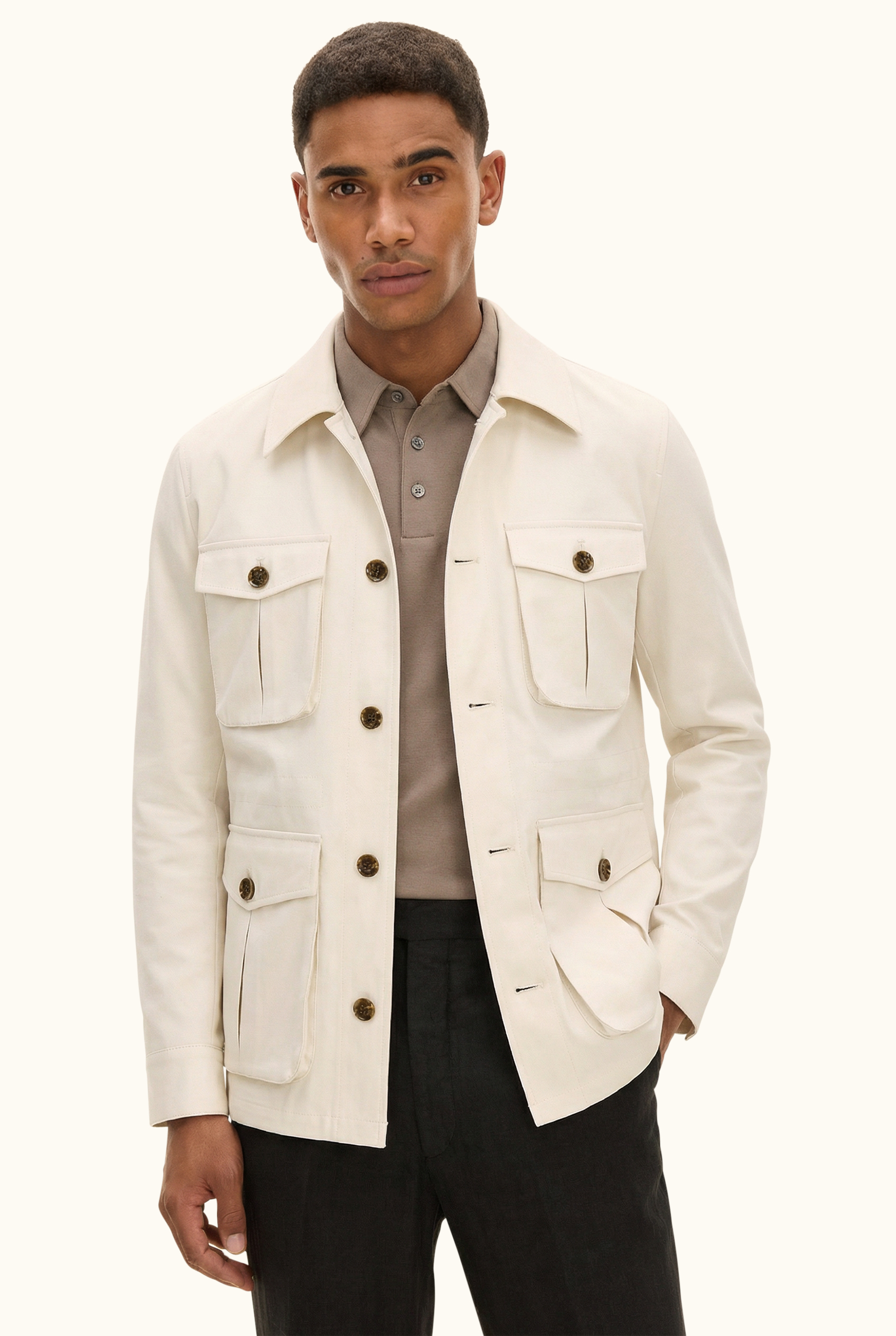 Regular Fit Cotton Shirt Jacket - White | Oscar Jacobson