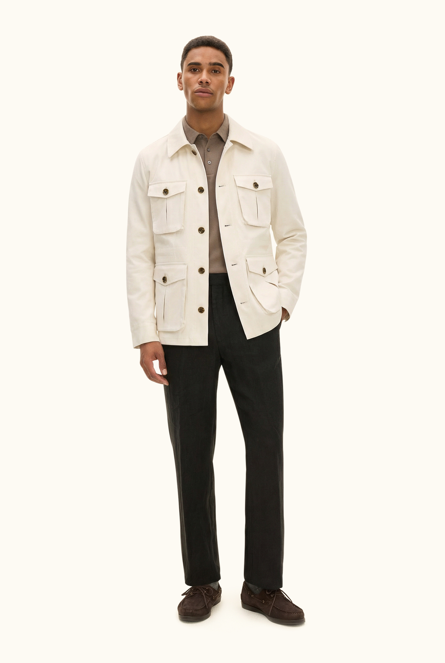 Regular Fit Cotton Shirt Jacket - White | Oscar Jacobson
