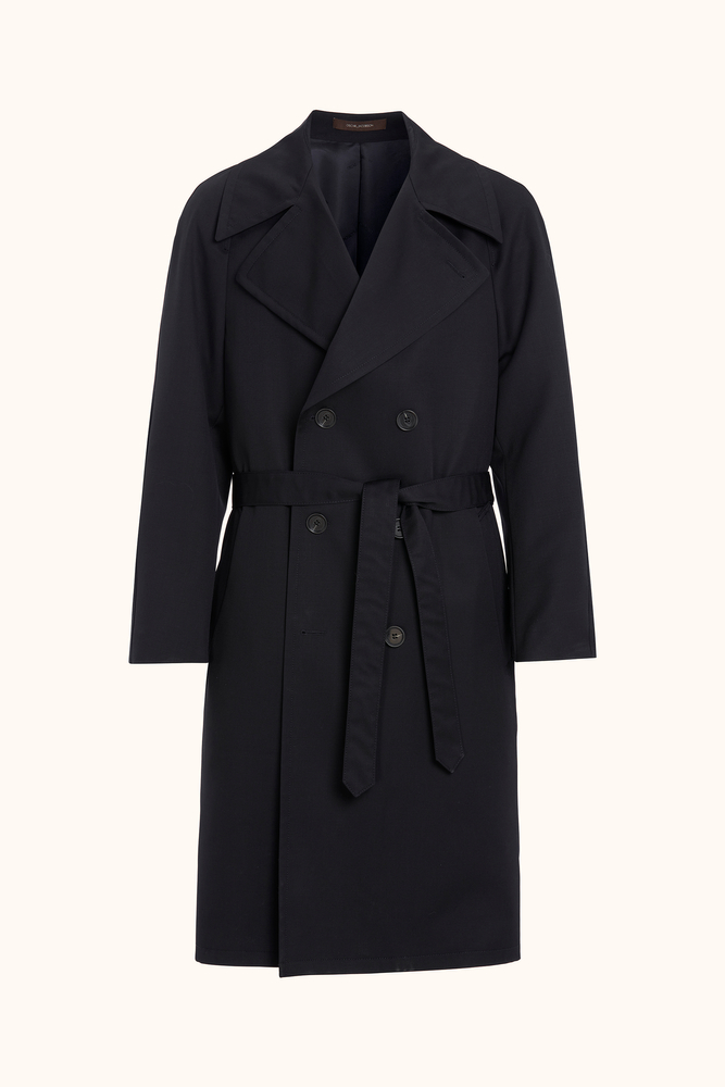 Double Breasted Gabardine Raglan Coat - Green | Oscar Jacobson