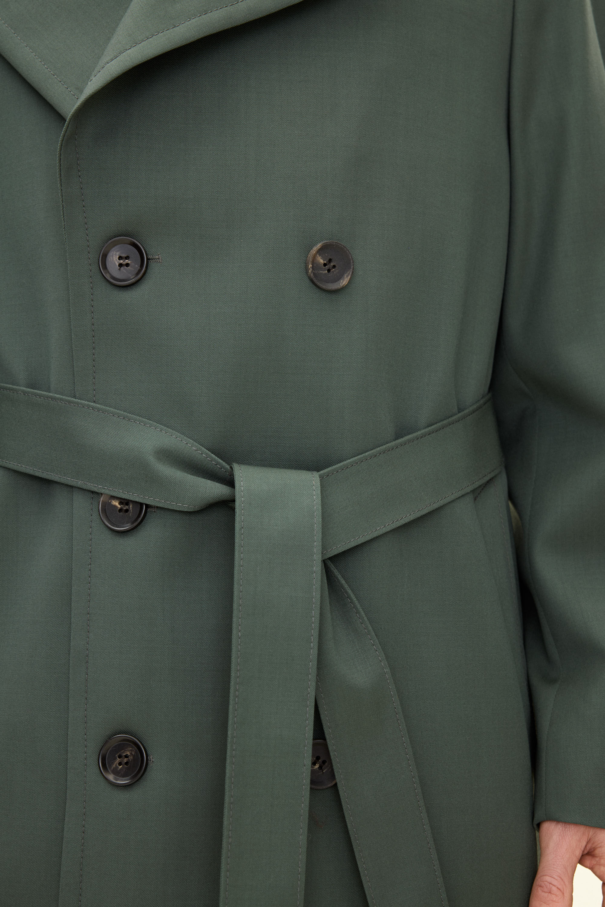 Double Breasted Gabardine Raglan Coat - Green | Oscar Jacobson
